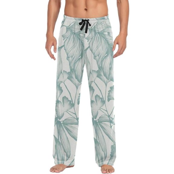 Tropical Palm Leaves Ghost Pajama Pants, Men's Lounge Pants Light with Drawstring and Pockets, Christmas New Year Birthday Father's Day Gifts, XX-Large
