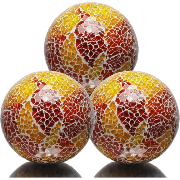 3pcs 4in Orange Mosaic Glass Sphere Balls for Decorative Bowls, Vases, Tables | Home, Office, Event Decor | Polished Finish