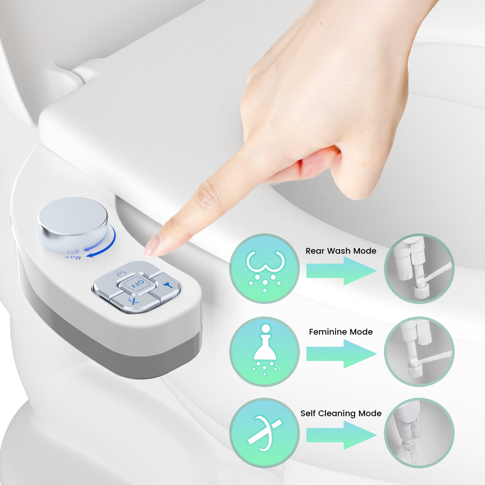 SAMODRA Non-Electric Bidet - Self Cleaning Dual Nozzle (Frontal and Rear Wash) Fresh Water Bidet Toilet Seat Attachment with Independent Adjustable Water Pressure (Classic Silver)