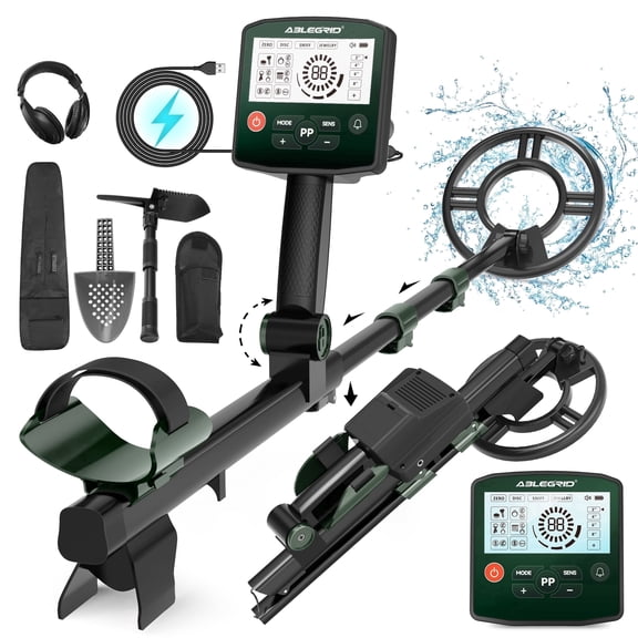 ABLEGRID Metal Detector for Adults and Kids Rechargeable Foldable, Professional Gold and Silver Detectors, High Accuracy Waterproof Pinpoint 4 Modes, Advanced DSP Chip 10" Coil, GC1021