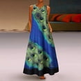 thumbnail image 2 of Tiqkatyck Dresses for Women 2023 Women Plus Size Sleeveless Peacock Print Long Maxi Dress Boho Summer Beach Dress Womens Dresses Blue, 2 of 7