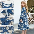 thumbnail image 4 of AmzBarley Girls Maxi Dress Long Sleeve Floral Casual Dresses 9-10 Years Navy Print, 4 of 7