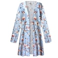 thumbnail image 1 of Women's Plus size 4x Petite Maxi Cardigan Straight Blue Fields Designer Print Slinky Casual Long Flowy Drape Mid-Weight Duster Sweater Made in USA, 1 of 4