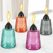 Outdoor Tabletop Torches 4 Pack, Multicolor Glass Citronella Outdoor Torches with Wicks and Lids, 12 Ounces Refillable Outdoor Torch Jar Lanterns for Yard Garden Decoration, Party, Patio, Landscaping