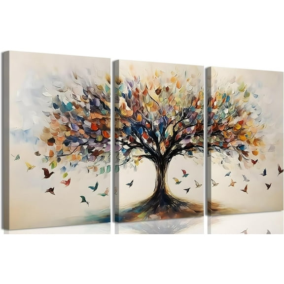 Hieng Tree of life Canvas Wall Art for Living Room Wall Decor Artwork Large Abstract Colorful Blooming Tree Prints Pictures Paintings Modern Tree Poster Bedroom(Only canvas)