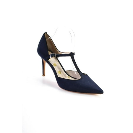 

Pre-owned|Boden Womens Stiletto Ankle Strap Pointed Toe Pumps Navy Blue Canvas Size 41