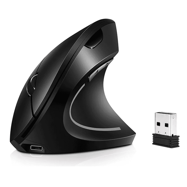 Mouse Vertical Inalámbrico 2.4g Ergonómico, Recargable Negro