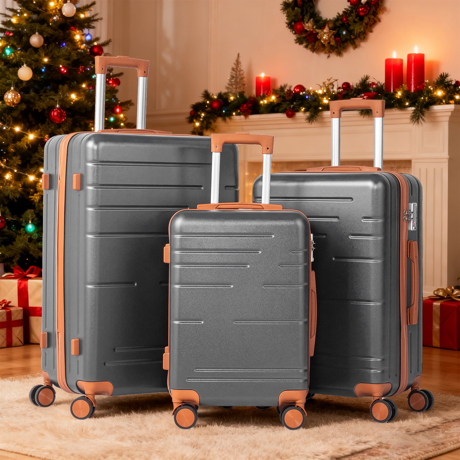 Zimtown 3 Piece Luggage Set, ABS Hardside Lightweight Suitcase with TSA Lock Spinner Wheels, Gray