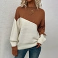 thumbnail image 2 of GBSYEWXS Sweaters For Women Coffee Crew Neck Long Sleeve Color Block Soft Pullover Sweater, 2 of 7