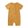 thumbnail image 2 of Baby Boy Romper Summer Casual Zipper Sleeper Short Sleeve Jumpsuit Onesie Outfits Yellow One-Piece Sunsuit 3-6M, 2 of 8