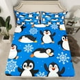 thumbnail image 2 of Manfei Cute Cartoon Penguin Full Size Sheets 4-Piece, Kawaii Animal Bed Sheets, Blue Snowflakes Sheet Sets, Microfiber Bedroom Decor, 2 of 7