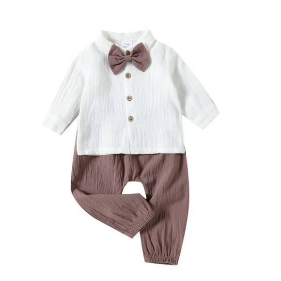 AherBiu Baby Boy Clothes Cotton Button down Shirts with Pants Fall Cute Casual Comfy Toddler Sets