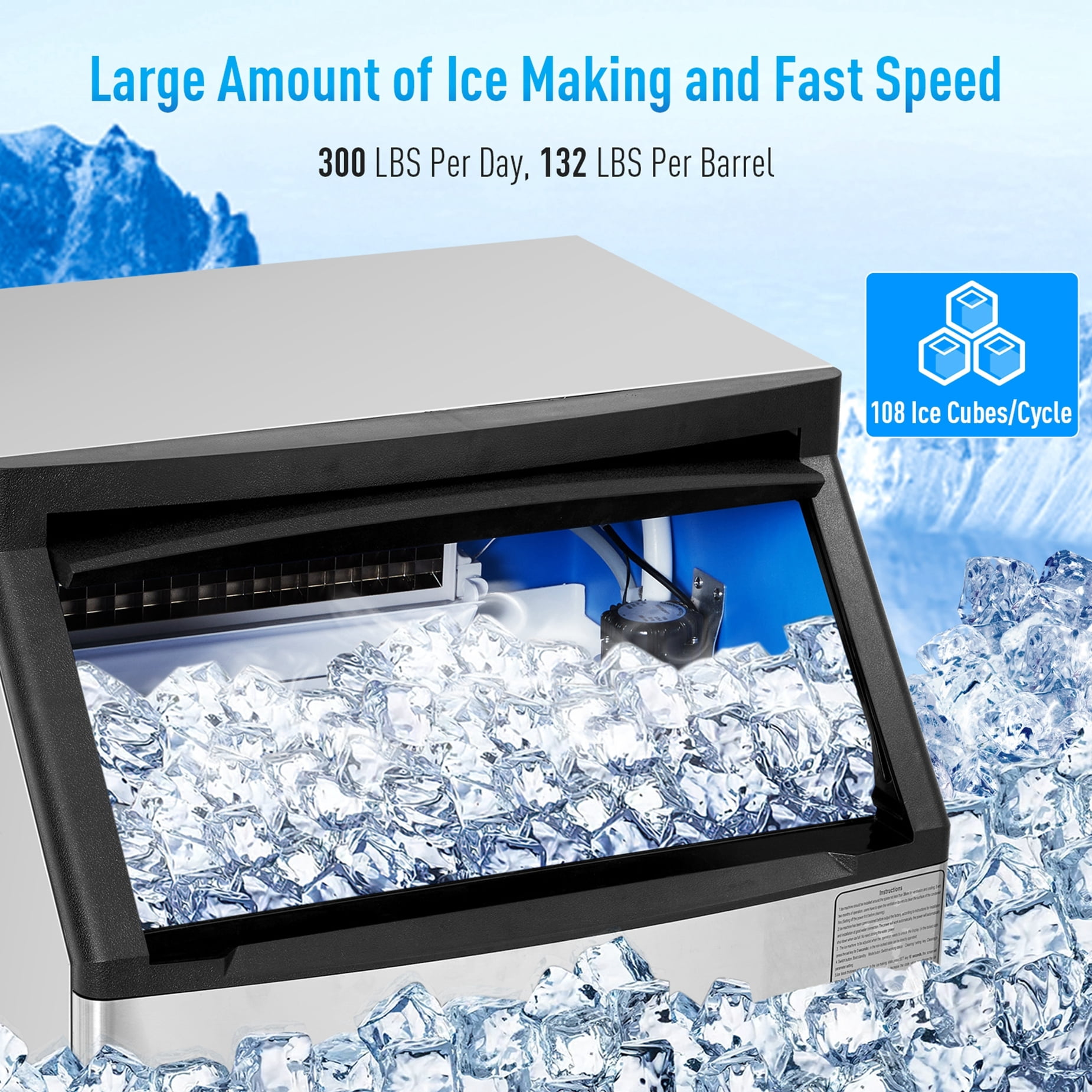 Aoile Commercial Ice Machine 260Lbs/24H with 132Lbs Storage, Self Cleaning Ice Maker with Water Filter for Bar/Cafe/Restaurant