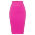 thumbnail image 2 of A2Y Women's Basic Solid Ponte Knee Length Slit Techno Span High Waist Pencil Skirt Neon Pink 3XL, 2 of 3