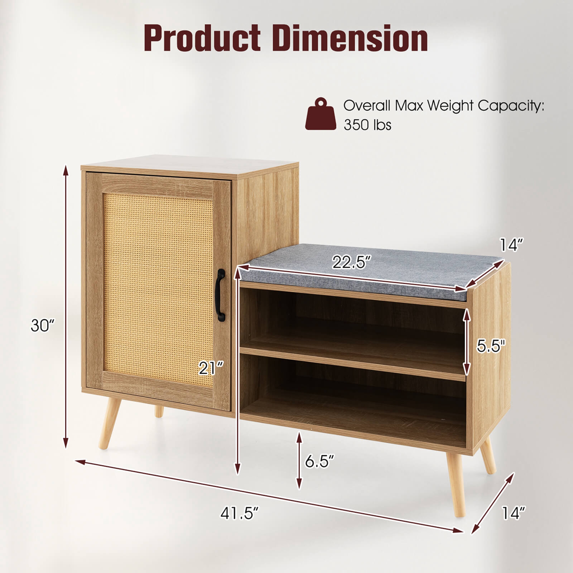 Meuble à Chaussures COSTWAY 2 Tiroirs Rabattables - Portes Rotin, étagères Réglables, Rangement 12 Paires 80x24x115 Cm
