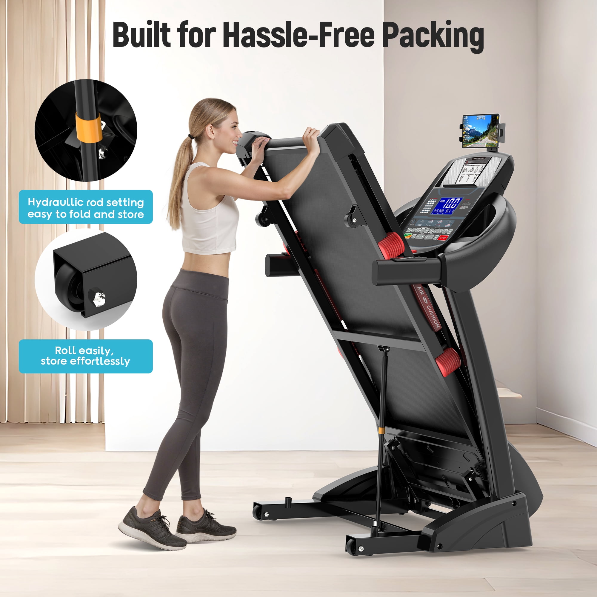 4.8HP Walking Running Treadmill with Automatic Incline, Treadmill with 64+3  Preset Programs, 300lb Capacity, 20-Lvel Auto Incline Running Treadmill for Home Gym