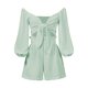 thumbnail image 5 of Sunloudy Traje casual para mujer, blusas cortas de manga larga con hombros descubiertos de color sólido + pantalones cortos sueltos con volantes Sunloudy  moda, 5 of 10