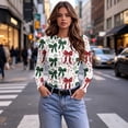 thumbnail image 5 of Christmas Graphic Tee for Women Long Sleeve Crew Neck Slim Fit Holiday Shirt for Festive Casual Everyday Wear, 5 of 7