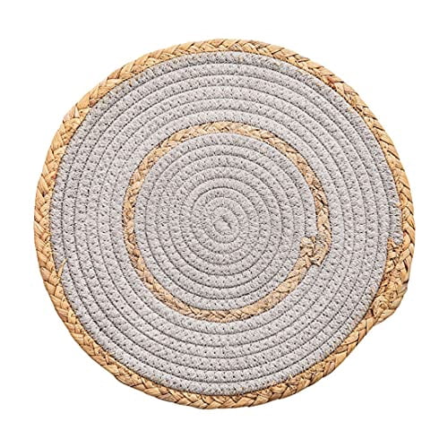 Fennco Styles Hand-Woven Rattan Cotton Rope Placemats 7-Inch Round, Set of 4 - Grey Braided Table Mats Heat Resistant Insulation for Home, Boho Décor, Dining Table, Banquets, Special Events