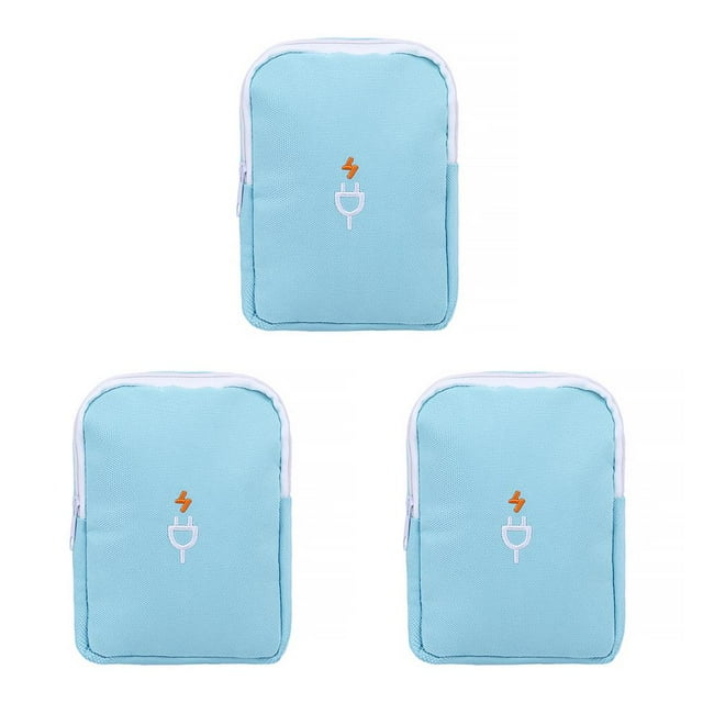 Advancent Cable de teléfono móvil Misceláneas Bolsas de almacenamiento suave Organizador de tela Oxford Bolsas protectoras con cremallera lago azul 3Conjunto