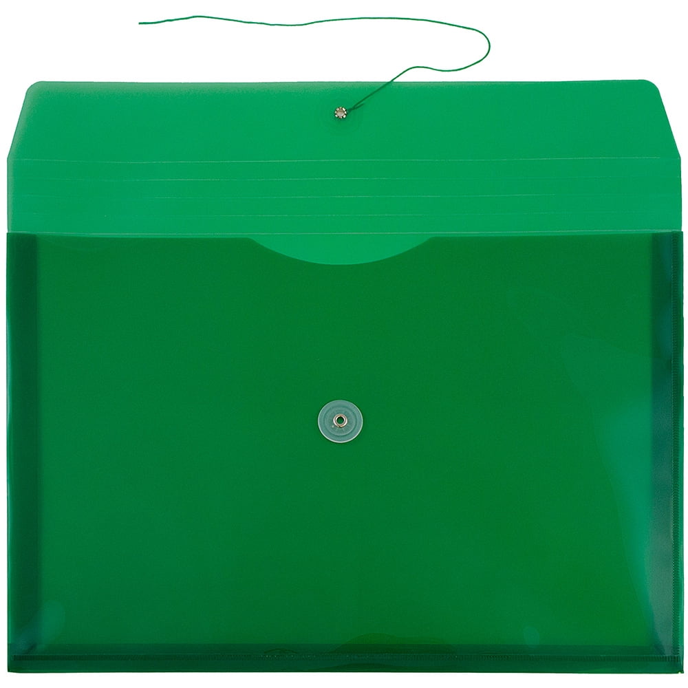 JAM Paper Plastic Envelopes with Button & String Tie Closure, Legal Booklet, 9 3/4 x 14 1/2, Green, 3/Pack