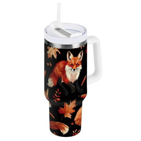 

JSTEL Fox Maple Leaves 40 oz Tumbler Stainless Steel Water Bottle Vacuum Insulated Cup with Straw Lid & Handle For Travel Car Cup Holder