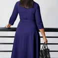 thumbnail image 4 of MORTTIC Women's Elegant Criss Cross V-Neck A-Line Dress with Waist Belt Ruched Hem Office Casual Chic Dark blue S, 4 of 10
