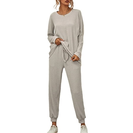 

Frontwork Long Sleeve Pajama Set For Women Casual Loose Sleepwear Set Comfy Nightwear Sleepwear Ladies T Shirt Trousers Homewear