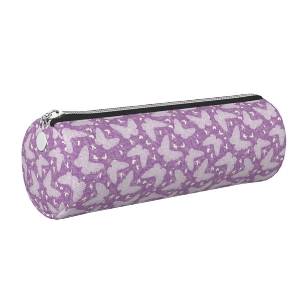 Disketp Purple Butterflies Floral Estuche Organizador de Lápices de Cuero, Estuche de Oficina con Cremallera para Bolígrafo y Lápiz