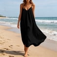 thumbnail image 2 of JIAYUE Women's Dress V Neck Stylish Spaghetti Strap Solid Color Linen Long Dresses Loose Fit Flowy Casual Sundress Sleeveless Vacation For Beach Holiday Daily Wear, 2 of 9