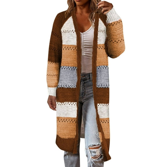 Sweaters for women Womens Boho Open Front Cardigan Colorblock Long Sleeve Loose Knit Lightweight Sweaters christmas sweater women