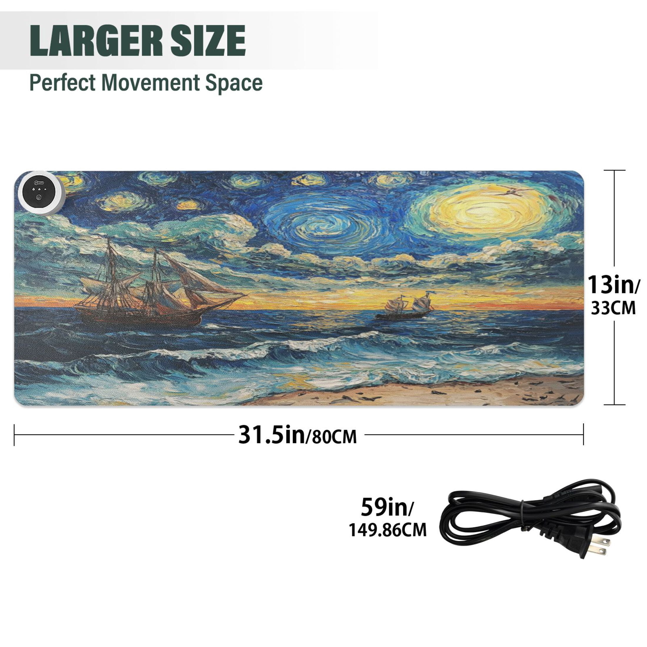 Wobogo Many Stars at Sea Heated Mouse Pad Extra-Large Desk Mat With 3 Heating Levels and 3-hour Auto Shut-Off Protection Ideal for Computer Keyboards Home Office Hand-warming Essential 31.5in × 13in