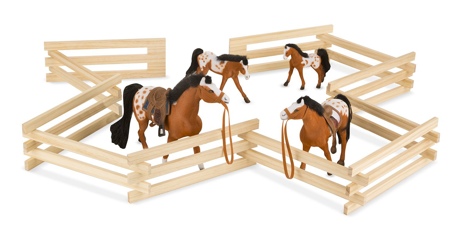 Wooden Horse Corral Fence 11 Folding Sections 3.5 Inches Independent Play 