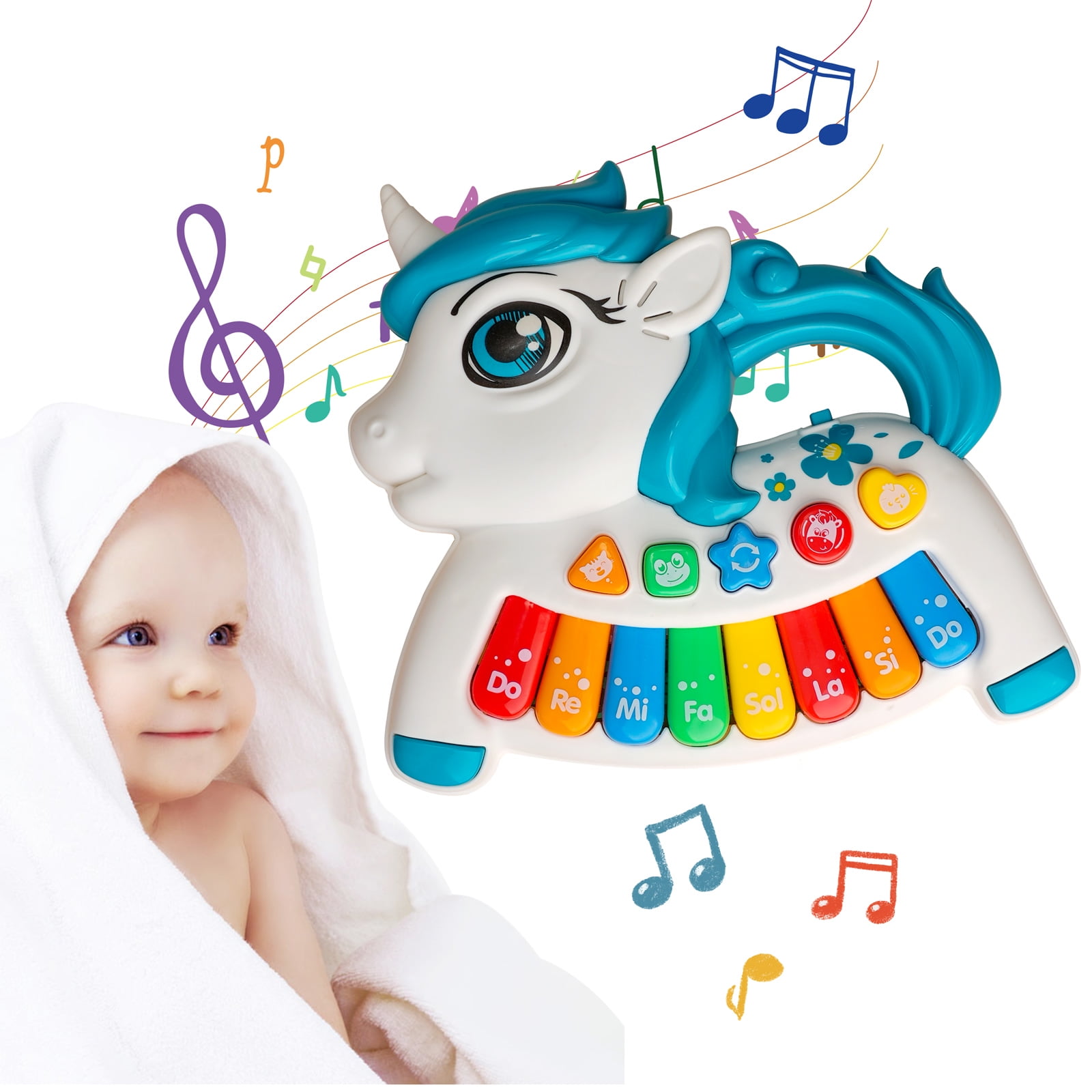 NBPOWER Baby Piano Toys for 1 Year Old Boy Girl Light Up Baby Toys 6 to 12 Months Musical Learning Toys for Infant Baby Toddler 6 9 12 18 24 Months Pony Piano Keyboard Toys Gifts for 1 2 Year Old