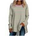 thumbnail image 2 of CaComMARK PI Women Clothes Casual Full Sleeve Round Neck Striped Tops T Shirt Loose Blouse Print Graphic Shirt todays daily deals, 2 of 5