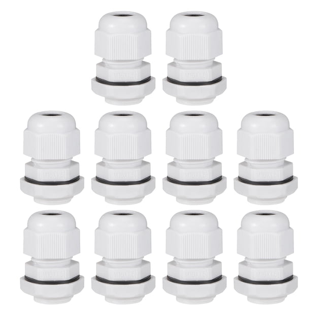 M16x1.5 Cable Abrazadera 4mm-8mm Cable Agujero Impermeable Nylon Junta Ajustable Contratuerca con Arandela Blanco 10Uds