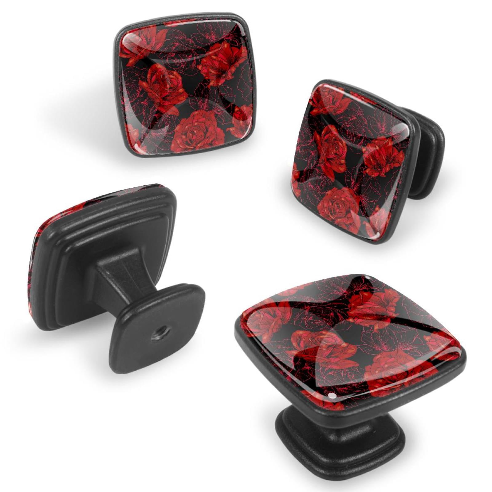 4 Pcs Cabinet Handle Drawer Pulls Blooming Rose Flowers Knobs with Screws Square Furniture Office Cabinet Knob Decoration