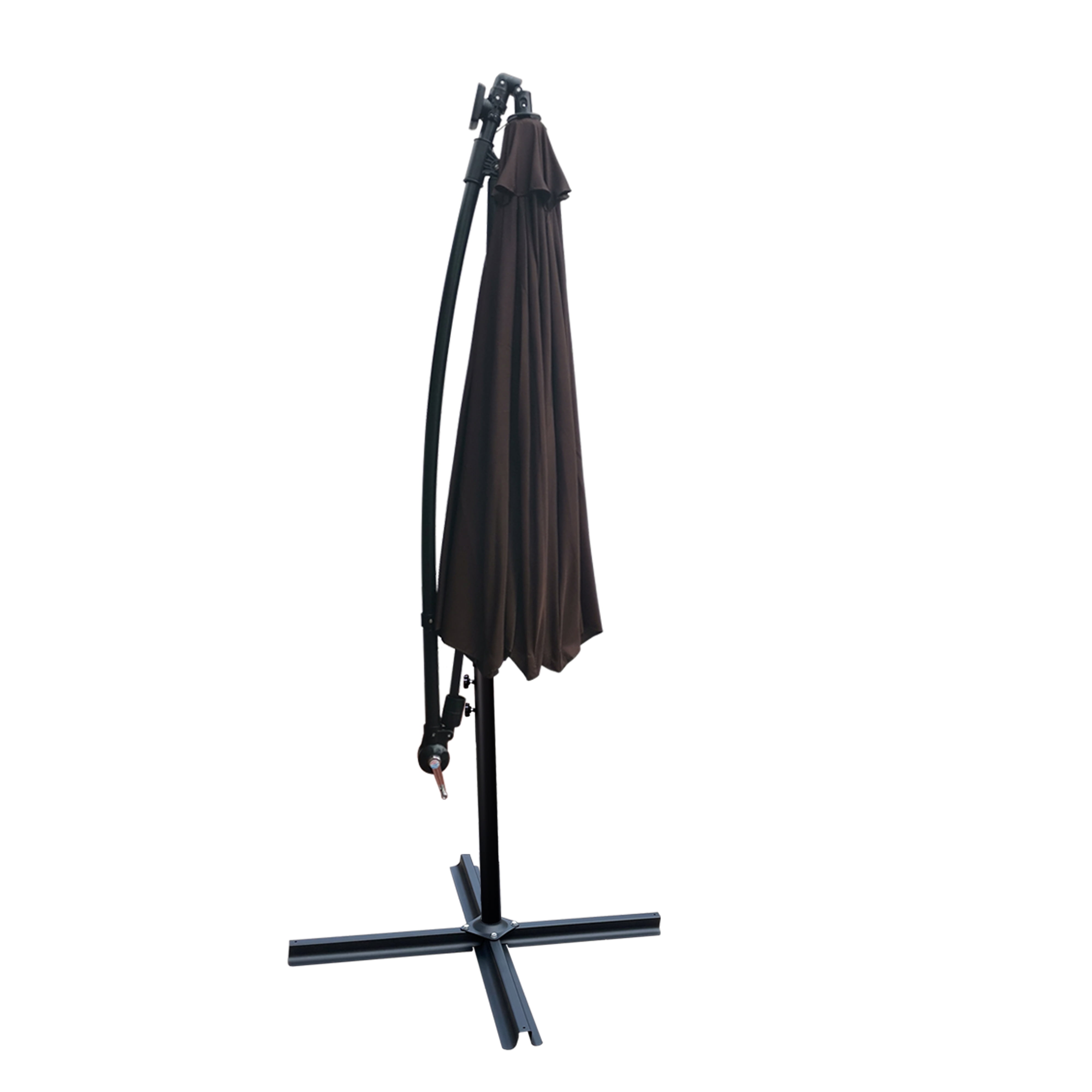 Royard Oaktree 10FT Patio Offset Umbrella w/Solar LED Lights Outdoor Cantilever Hanging Umbrella w/Crank & Cross Base UV Protection Sun Shade for Market Garden Lawn Deck Backyard Pool, Chocolate