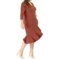 thumbnail image 6 of GRACE & GRANDEUR Women's Plus Size Valentines Day Bodycon V-Neck 3/4 Sleeve Slim Ruffle Hem Wrap Dresses 1X Brick Red, 6 of 9