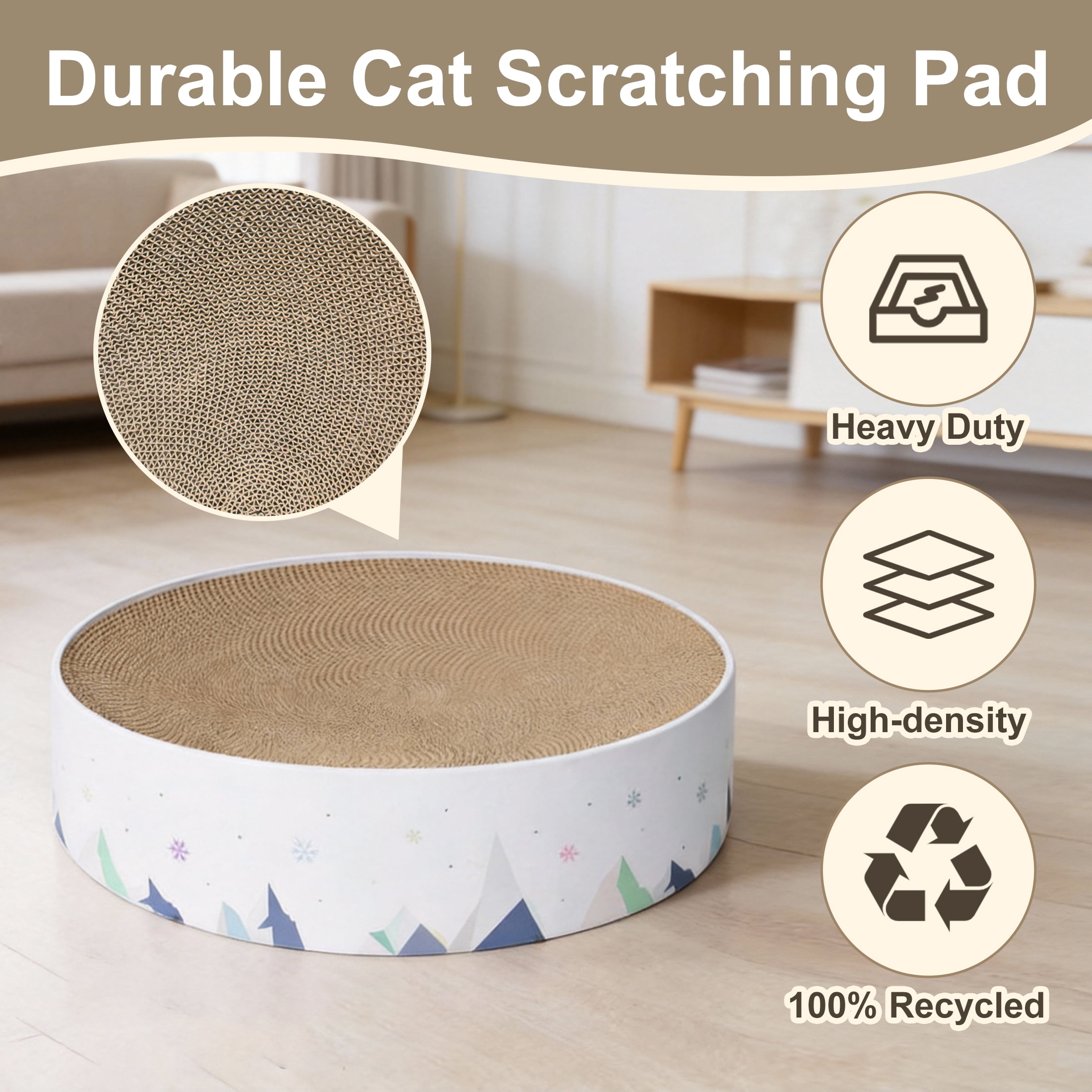 GARITIN Cat Scratcher Cardboard, 2 in 1 Round Cat Scratch Pad, Cat Scratcher Bowl for Indoor Cats/Kittens Grinding Claw, Durable Cat Scratch Board, Furniture Protecter