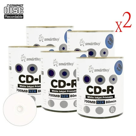 1000 Pack Smartbuy 52X CD-R 700MB 80Min White Inkjet Hub Printable Data Blank Media Recordable Disc