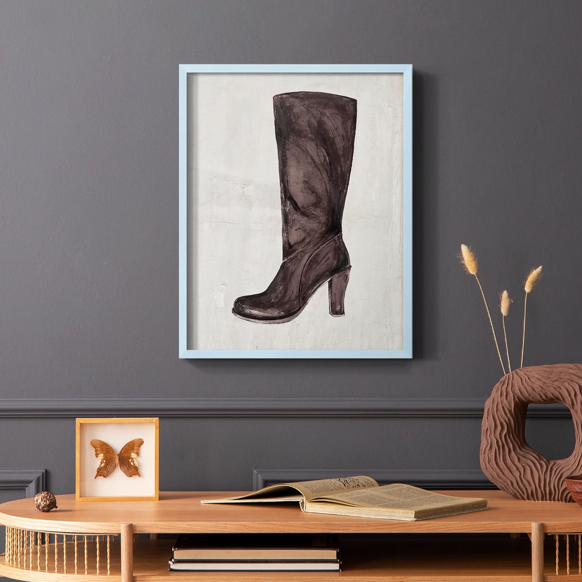 The Shoe Fits III V1 Framed Print in Blue Solid Wood Framed Print No Nail Hanging