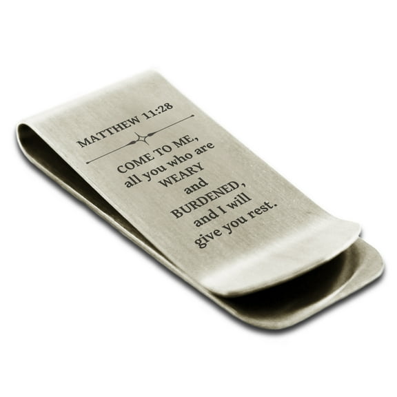 Stainless Steel Come to Me Matthew 11:28 Money Clip Credit Card Holder