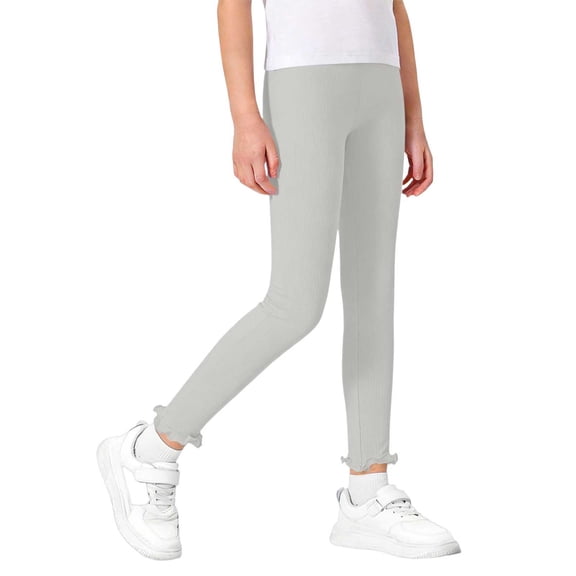 Mifsaly Girls Ribbed Leggings Ruffle Hem High Elasticity Footless Tights Comfortable Casual Toddler Kids Slim Fit Layering Bottoms