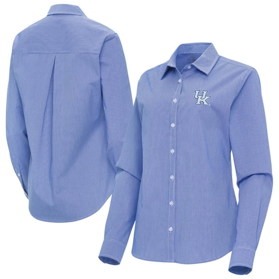 Women's Antigua Royal Kentucky Wildcats Porter Woven Tri-Blend Long Sleeve Button-Up Shirt