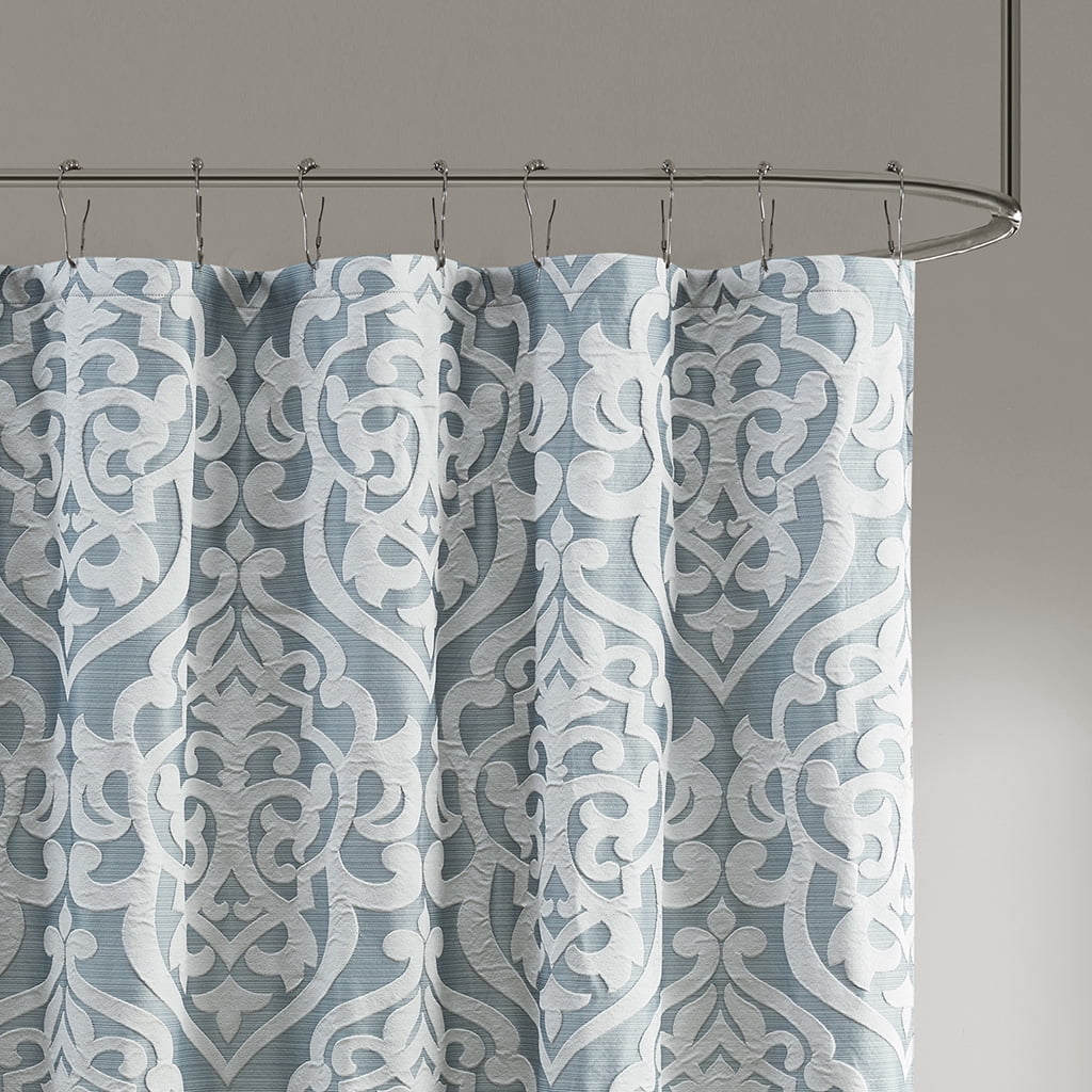 MAYEERTY Jacquard Shower Curtain, 72" x 72", Aqua+Silver, Polyester