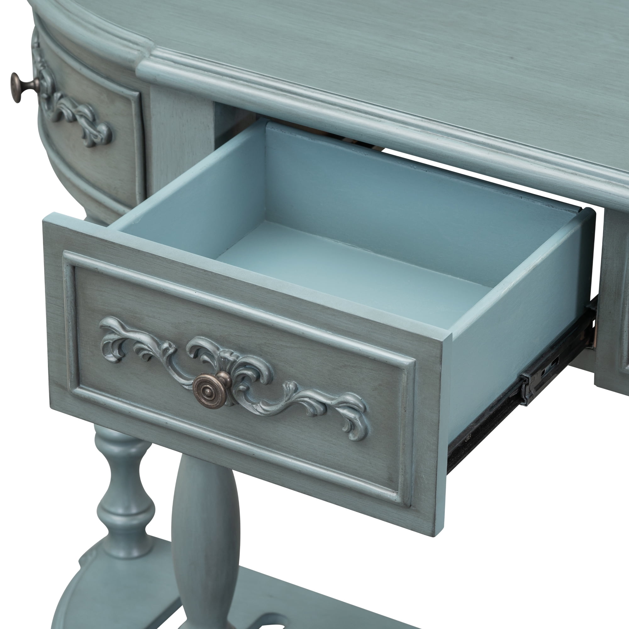 EUROCO 52" Longer Curved Console Table, Half Moon Sofa Table Entry Table with 4 Drawers,1 Open Shelf and Solid Wooden Frame for Living Room,Entryway,Hallway,Antique Blue