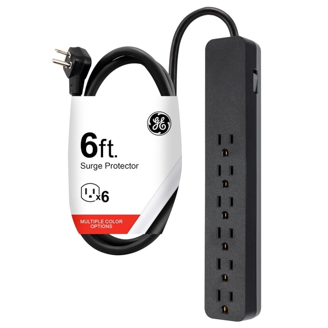 Cable de extensión Surge Protector GE de 6 salidas, 1080 julios y 6 pies