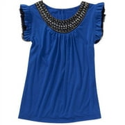 Susie Rose Juniors' Plus Ruffle Sleeve Top w/ Neck Details