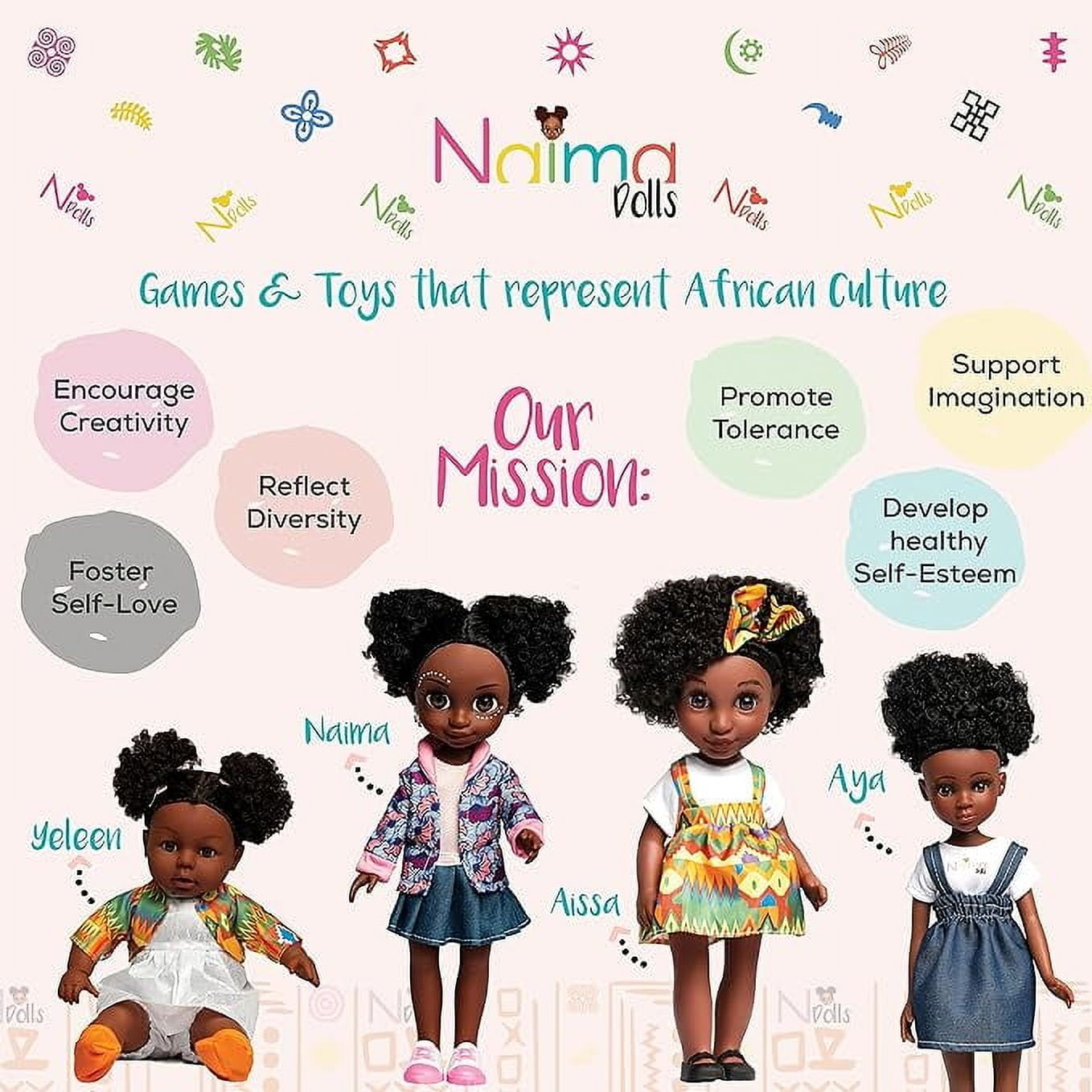 African American Barbie Doll with Realistic Natural Hair, Fashion Style and Accessories for Age 3+ by NaimaDolls